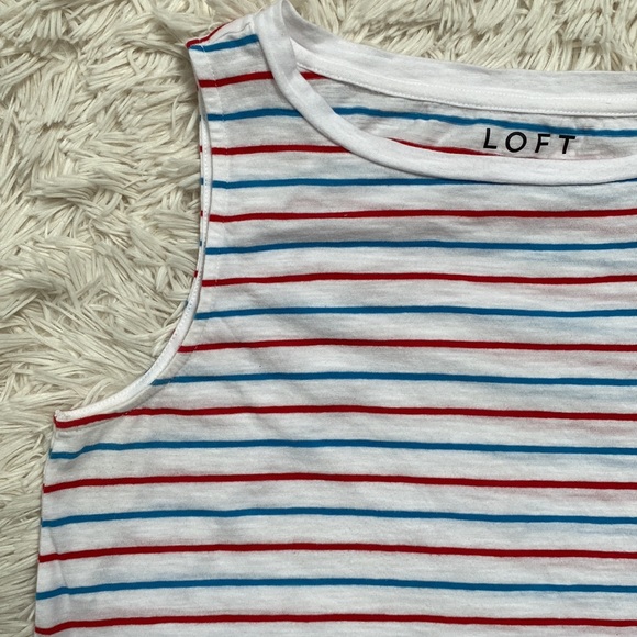 Loft Sleeveless Striped Tee ๐ White Red & Blue - Picture 6 of 10